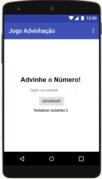 Interface do aplicativo Jogo de Adivinhação