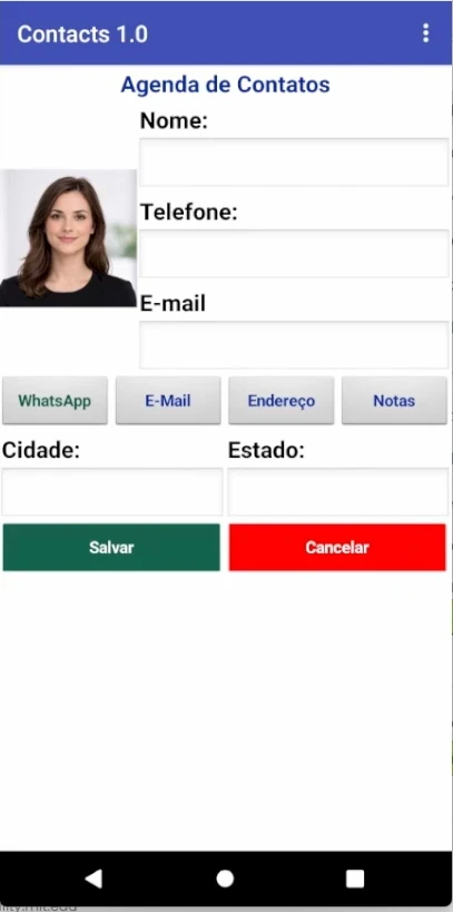 Agenda de Contatos em execução no celular