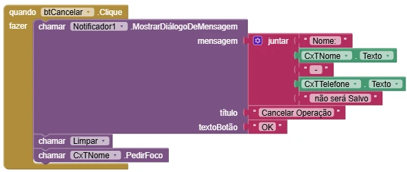 Blocos do botão Cancelar