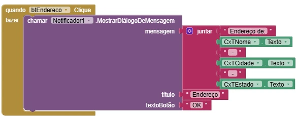 Blocos do botão Endereço