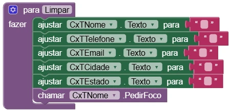 Procedimento Limpar no App Inventor
