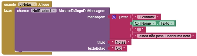 Blocos do botão Notas