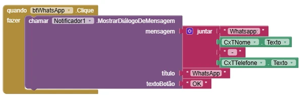 Blocos do botão WhatsApp