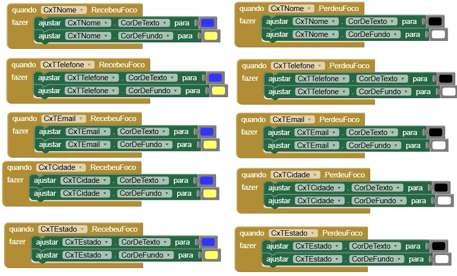 Blocos RecebeuFoco e PerdeuFoco dos campos