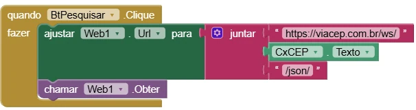 Bloco do botão Pesquisar montando a URL do ViaCEP
