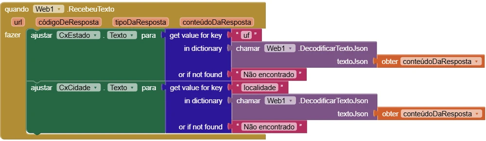 Bloco Web1.RecebeuTexto lendo o JSON do ViaCEP