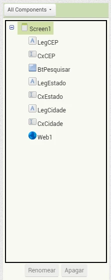 Árvore de componentes do aplicativo Consulta CEP