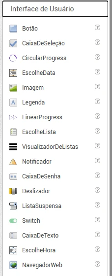 Categoria Interface de Usuário no App Inventor