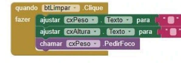 Blocos do botão Limpar do aplicativo de IMC