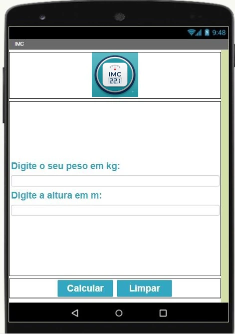 Interface do aplicativo Calculadora de IMC
