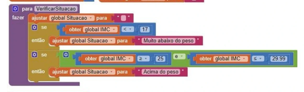 Procedimento VerificarSituacao da Calculadora de IMC