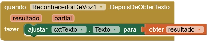Bloco DepoisDeObterTexto do reconhecedor de voz