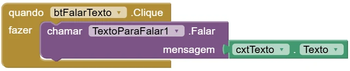 Bloco do botão Falar texto
