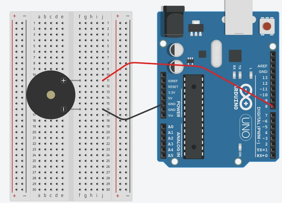 Projeto 4 — Buzzer: buzzer ativo ligado ao pino digital 8 e ao GND, funcionando como saída sonora.