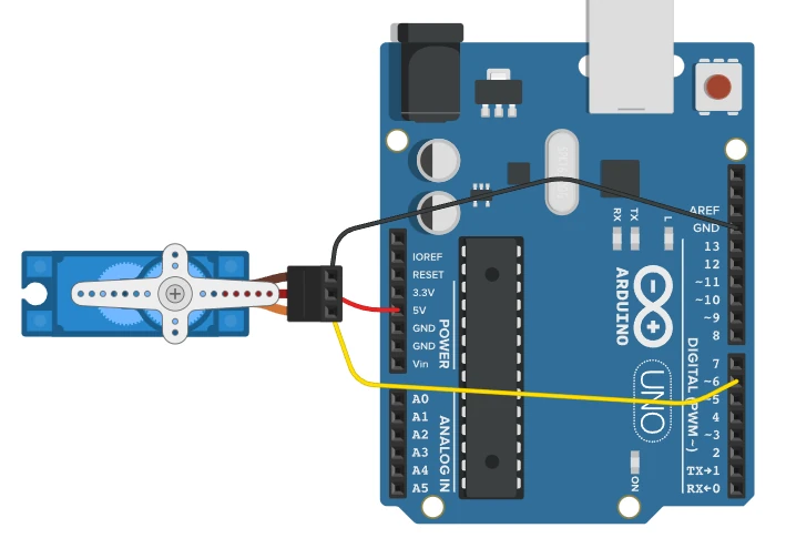Projeto 11 — Micro Servo ligado diretamente ao Arduino Uno: sinal no pino digital 6, alimentação em 5V e GND.