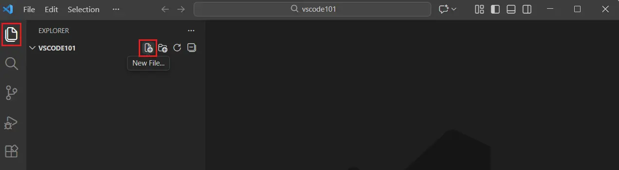 Botão New File destacado no Explorer do VS Code para criar o arquivo index.html