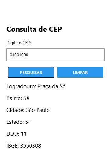 Modelo visual do exercício Busca CEP expandido